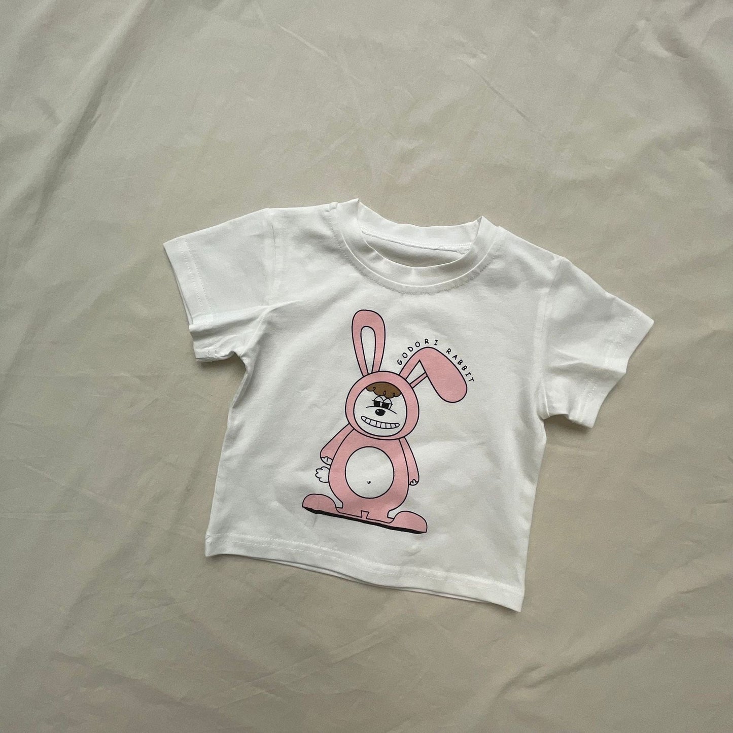 半袖セットアップ うさぎバニープリント半袖Tシャツ/デニムショートパンツ【mh0009446】