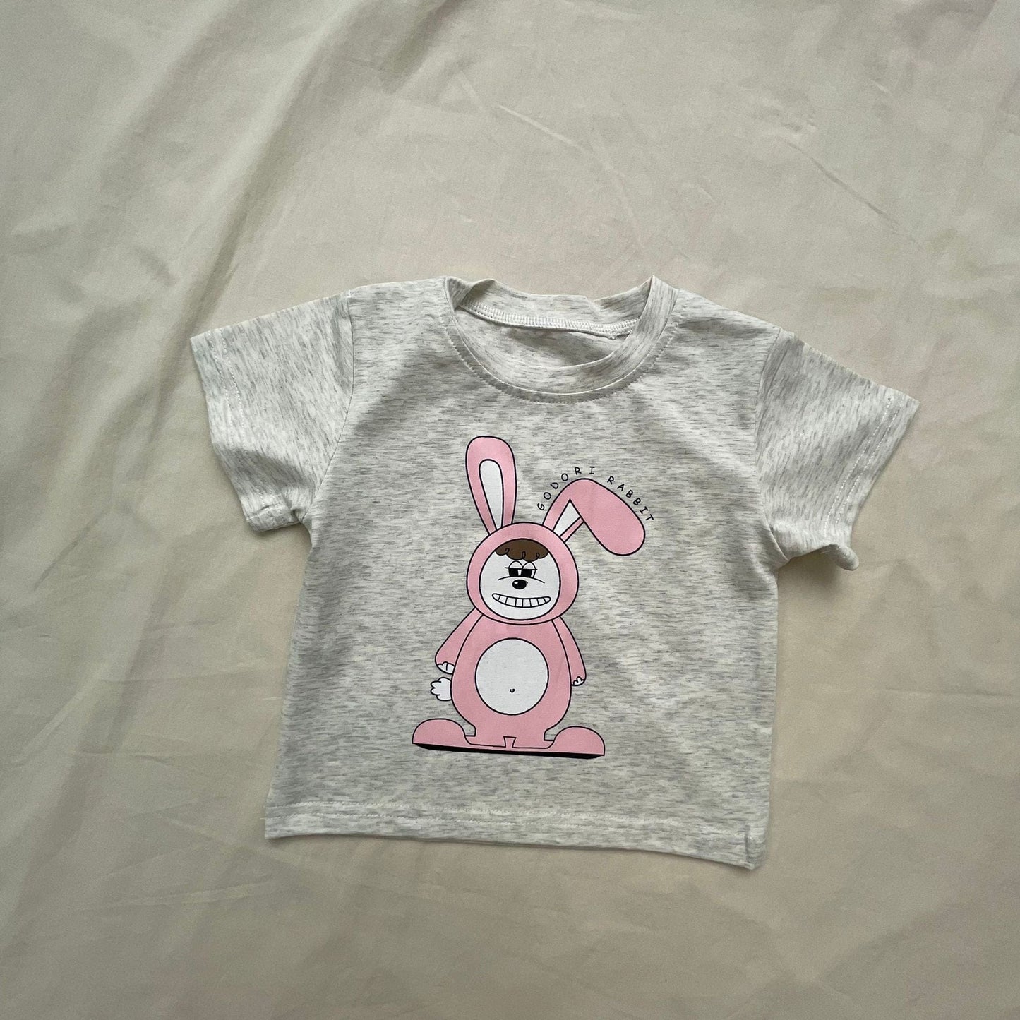 半袖セットアップ うさぎバニープリント半袖Tシャツ/デニムショートパンツ【mh0009446】