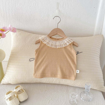 タンクトップ・キャミソール・ノースリーブトップス ラッフル襟ノースリーブTシャツ【mh0010342】