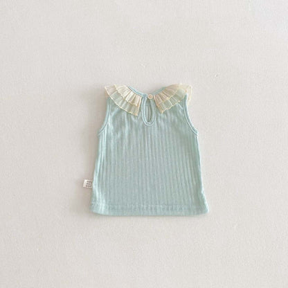 タンクトップ・キャミソール・ノースリーブトップス ラッフル襟ノースリーブTシャツ【mh0010342】