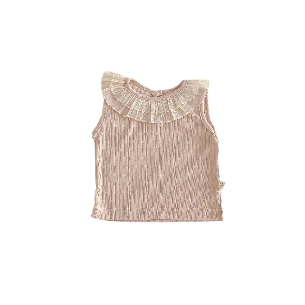 タンクトップ・キャミソール・ノースリーブトップス ラッフル襟ノースリーブTシャツ【mh0010342】