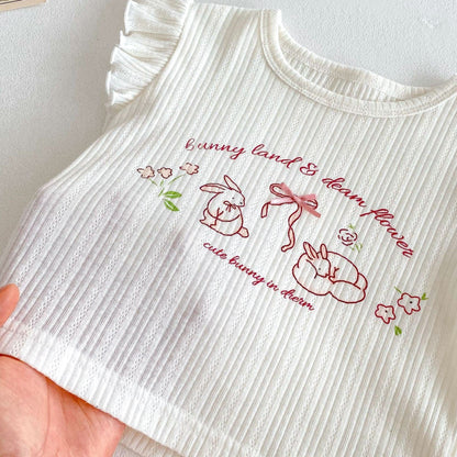 半袖セットアップ バニープリントフリルスリーブTシャツ/チェック巻きスカートショートパンツ【mh0010369】