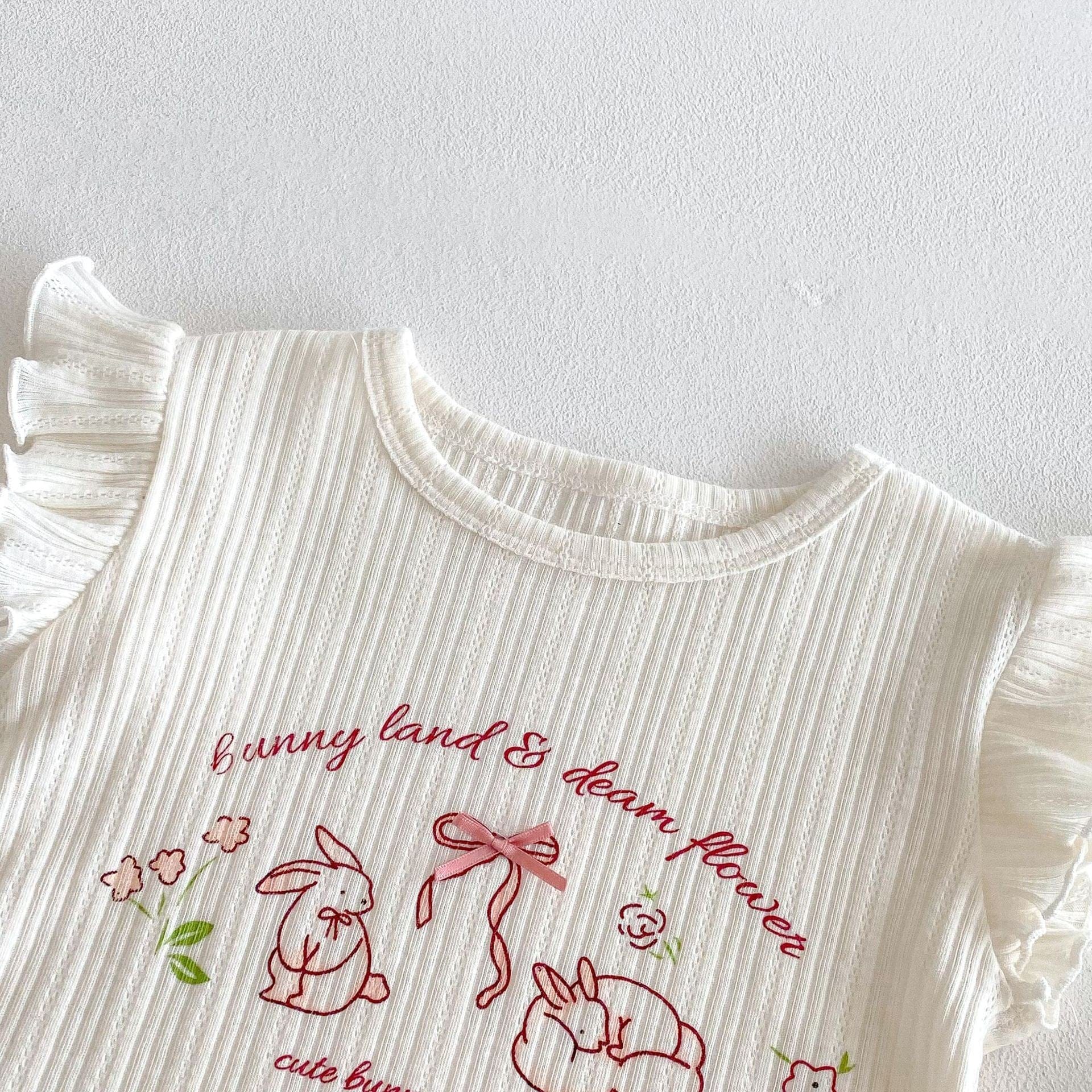 半袖セットアップ バニープリントフリルスリーブTシャツ/チェック巻きスカートショートパンツ【mh0010369】