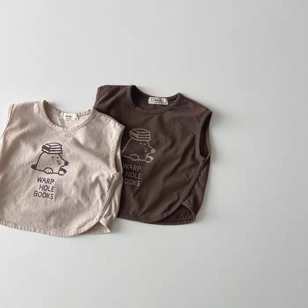 タンクトップ・キャミソール・ノースリーブトップス モグラプリントノースリーブTシャツ【mh0010409】