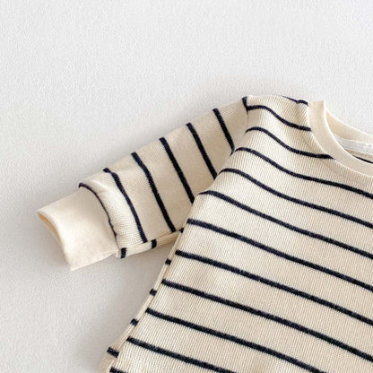 長袖セットアップ ノースリーブデニムジャンプスーツ/長袖ボーダーTシャツ【mh0010925】