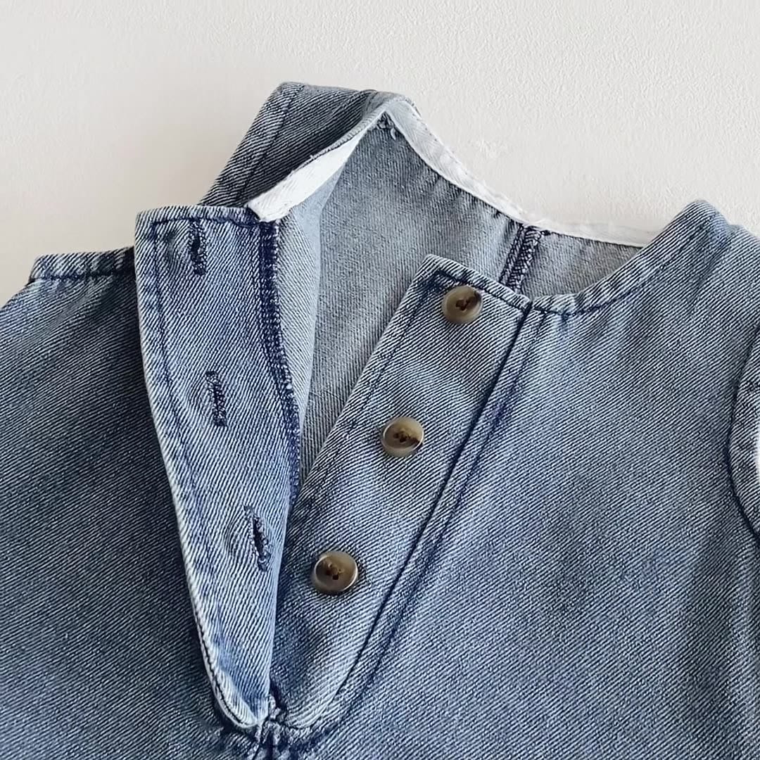 長袖セットアップ ノースリーブデニムジャンプスーツ/長袖ボーダーTシャツ【mh0010925】