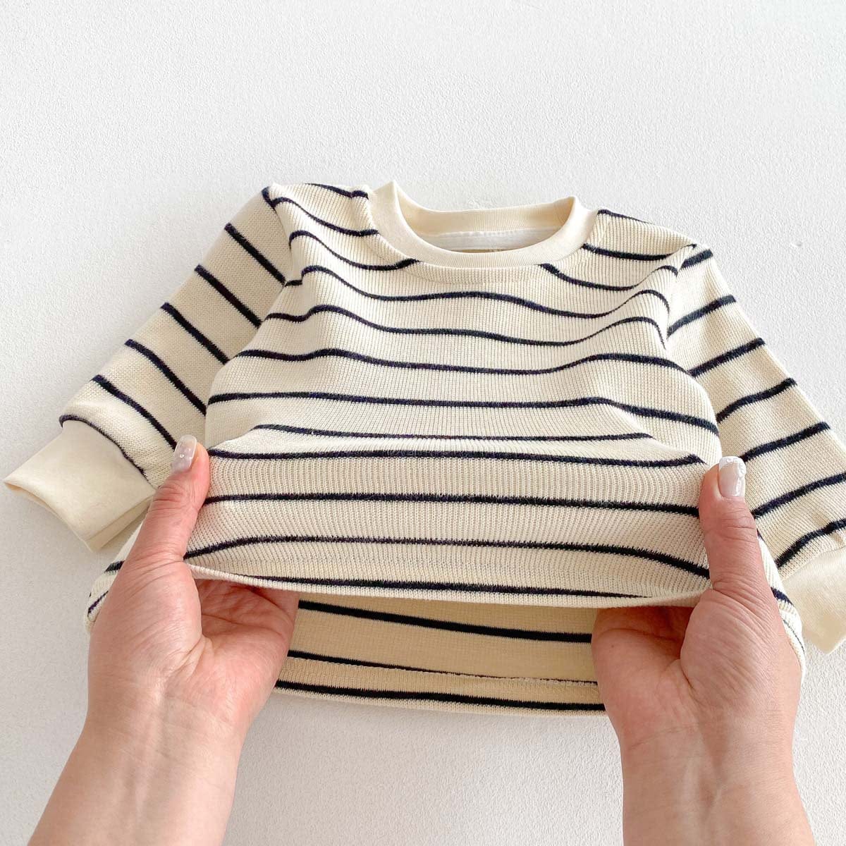 長袖セットアップ ノースリーブデニムジャンプスーツ/長袖ボーダーTシャツ【mh0010925】