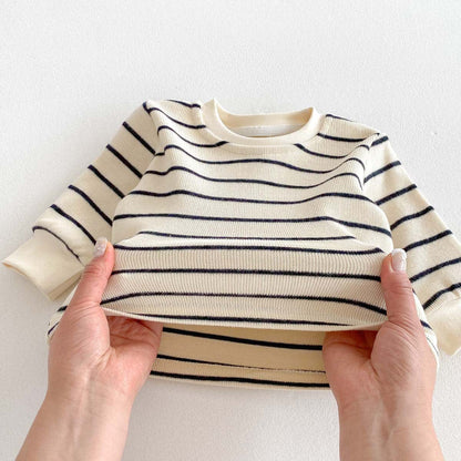 長袖セットアップ ノースリーブデニムジャンプスーツ/長袖ボーダーTシャツ【mh0010925】