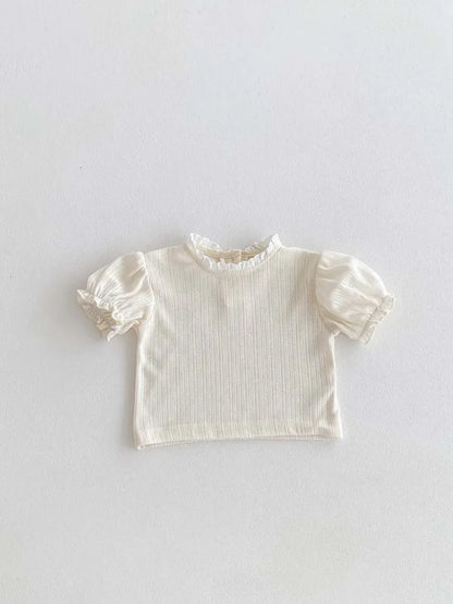 サロペットパンツ・サスペンダーパンツ t-shirt / 6M  66CM ベビートップス/パンツ 半袖パフスリーブTシャツ/刺繍サスペンダーブルマパンツ【mh0006190】