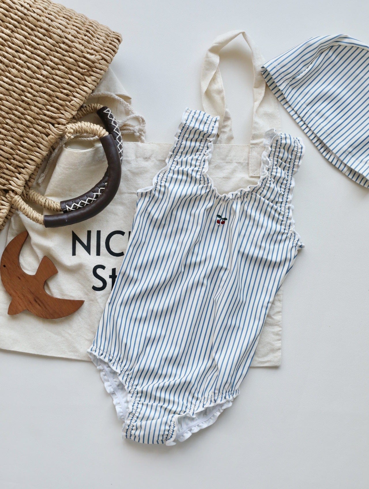 ベビー用水着 Tank top, one-piece swimsuit, blue stripes / 80 ガールズ水着 ノースリーブセパレートビキニ/ワンピーススイムウェア ラッシュガード【mh0009308】