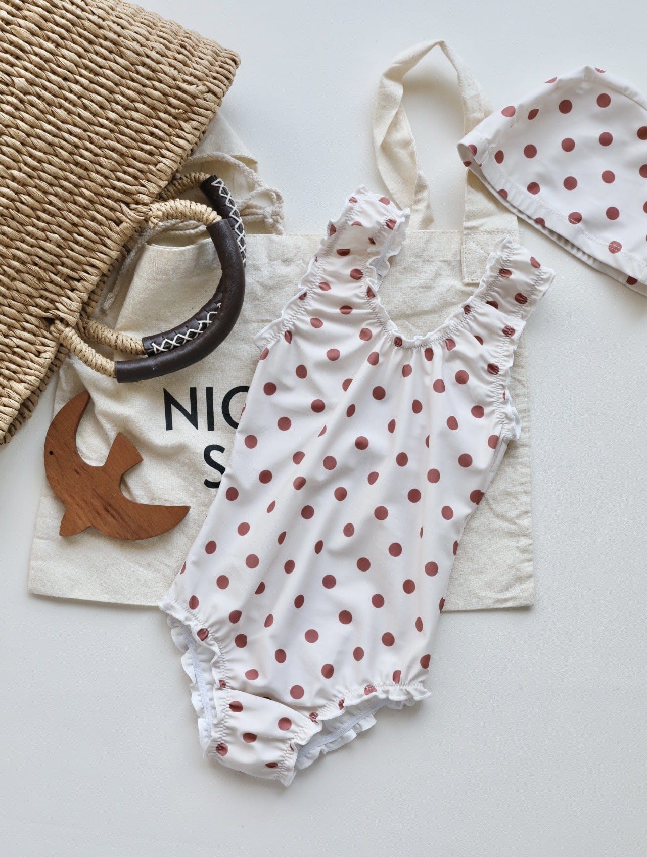 ベビー用水着 Tank top one-piece swimsuit pink polka dots / 80 ガールズ水着 ノースリーブセパレートビキニ/ワンピーススイムウェア ラッシュガード【mh0009349】