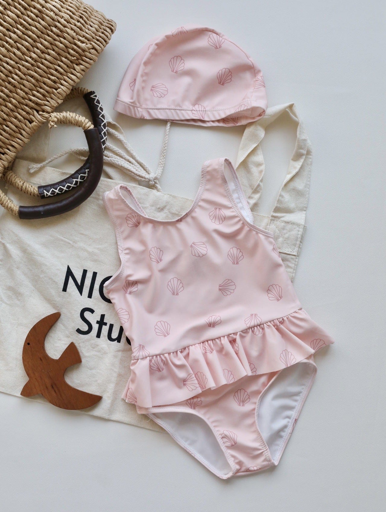 ベビー用水着 Tank top swimsuit orange pink shells / 80 ガールズ水着 ノースリーブワンピーススイムウェア ラッシュガード【mh0009316】