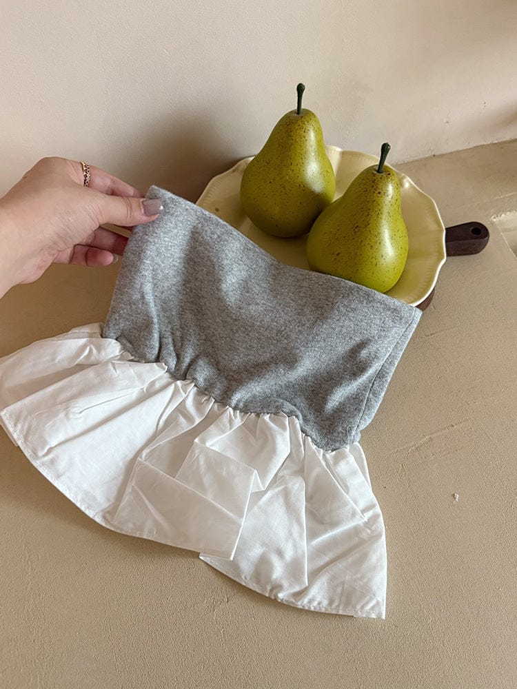 長袖セットアップ Tube top / 90cm チェック長袖シャツ/裾フリルチューブトップ/ニットミニスカート【mh0010594】