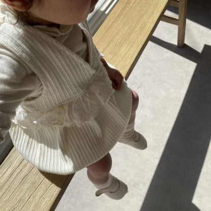 ノースリーブロンパース ベビー ノースリーブロンパース Vネック レース フリル ドッキング ベージュ ガールズ 女の子 子供服 6944