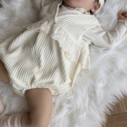 ノースリーブロンパース ベビー ノースリーブロンパース Vネック レース フリル ドッキング ベージュ ガールズ 女の子 子供服 6944