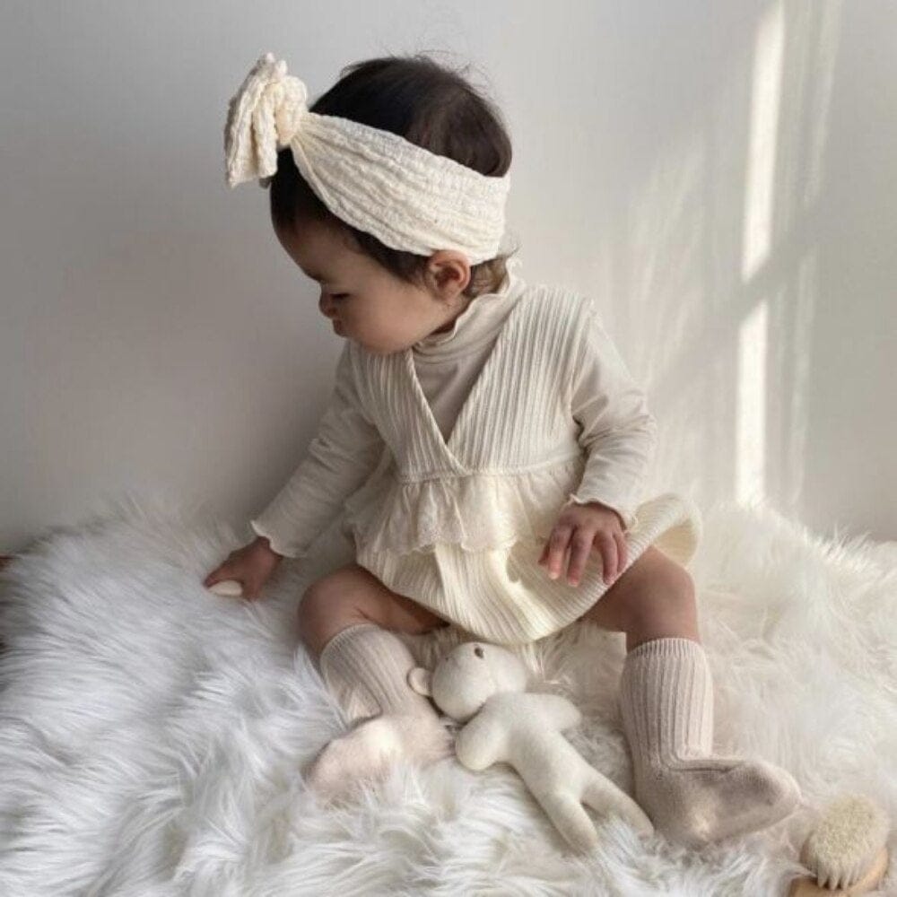 ノースリーブロンパース ベビー ノースリーブロンパース Vネック レース フリル ドッキング ベージュ ガールズ 女の子 子供服 6944