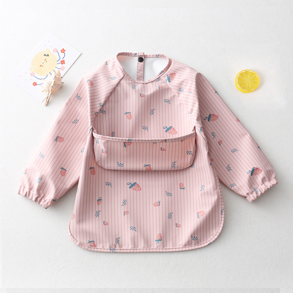 よだれかけ Vermicelli strawberries / S Long Sleeve PU Waterproof Bib 長袖 PU 防水 お食事エプロン【mh0012236】