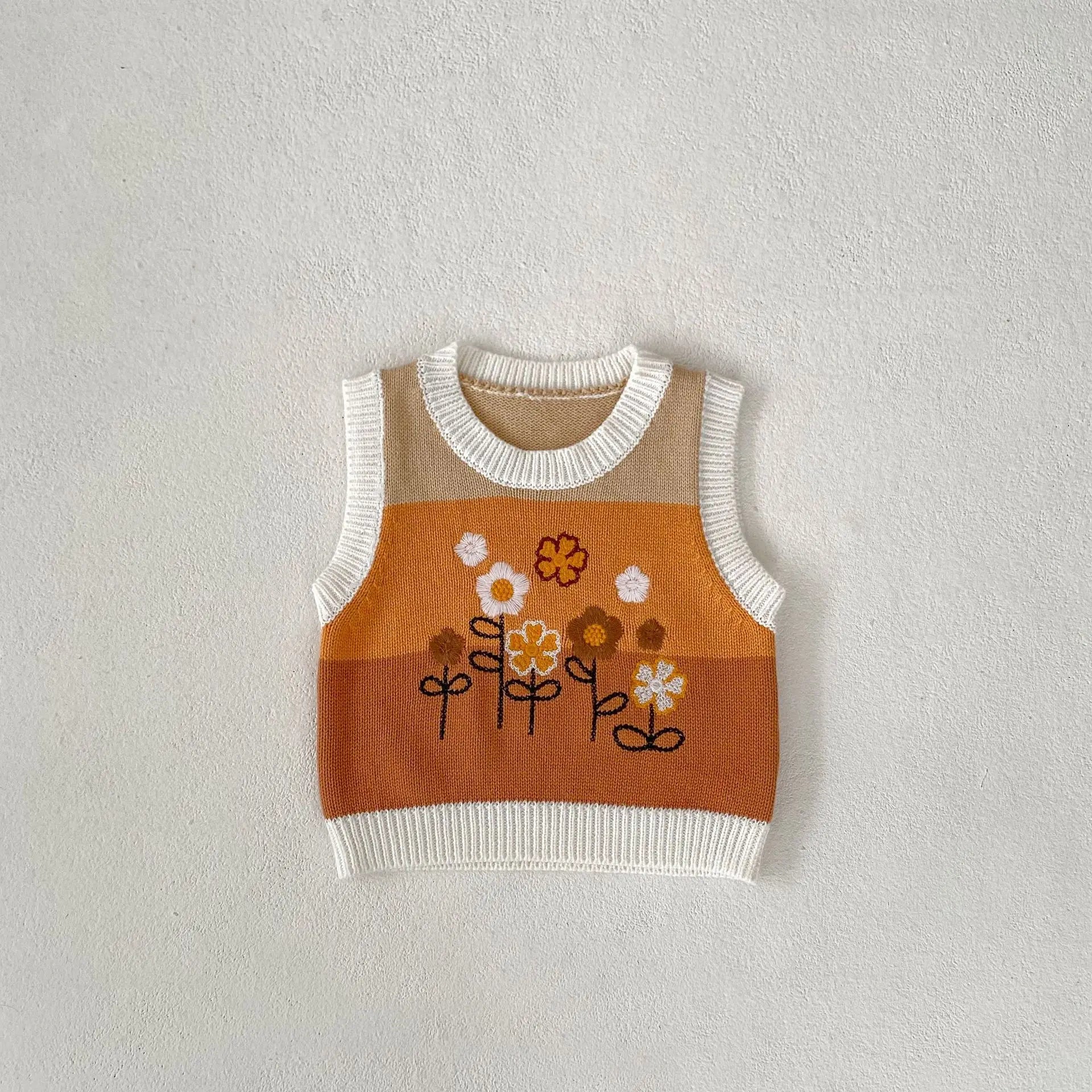 ベスト vest / 6M  66cm ベビーベスト ニットトップス フラワー刺繍 ボーダー