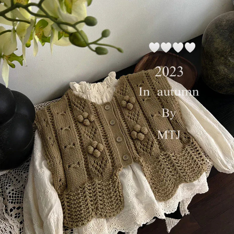 ベスト vest / 90cm キッズベスト フレアパンツ レースニットショートベスト ニットロングパンツ