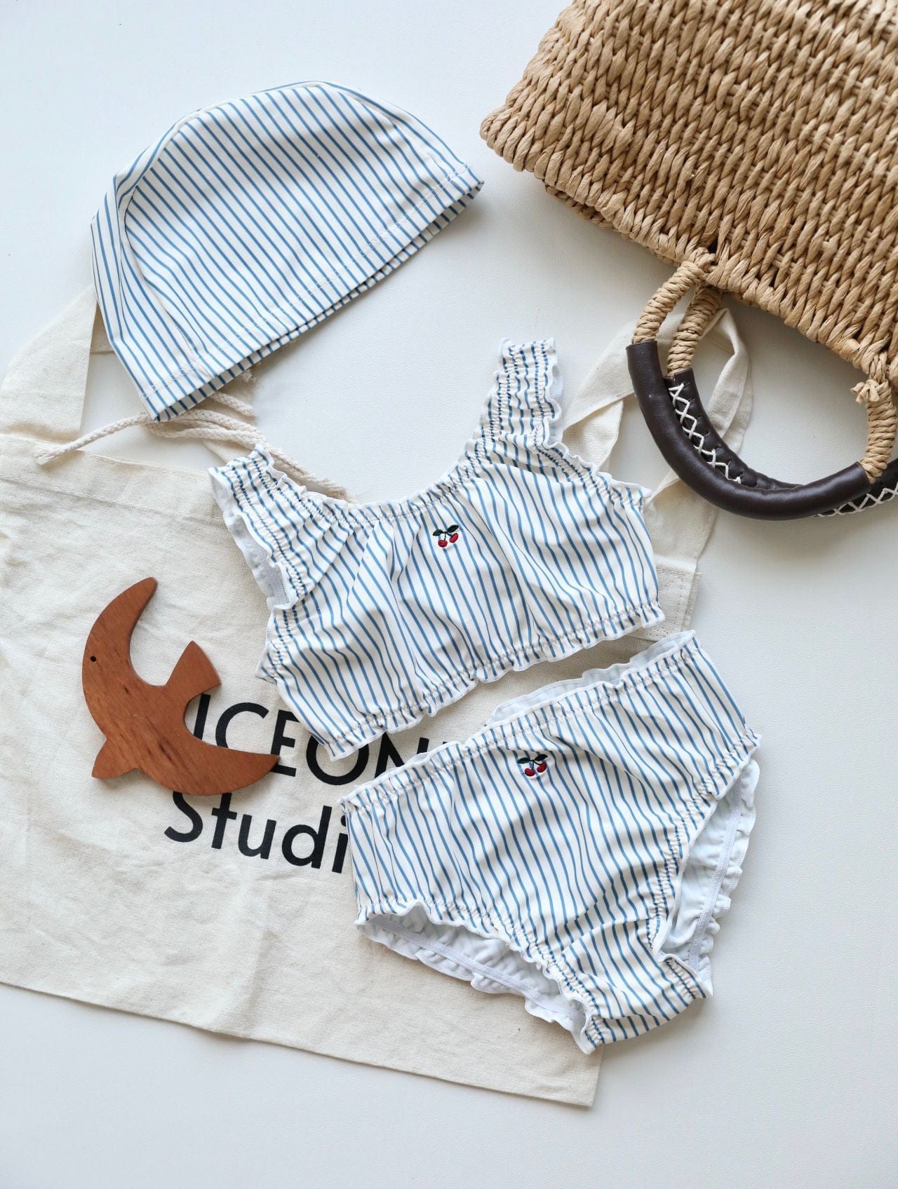 ベビー用水着 Vest split blue stripes / 80 ガールズ水着 ノースリーブセパレートビキニ/ワンピーススイムウェア ラッシュガード【mh0009349】