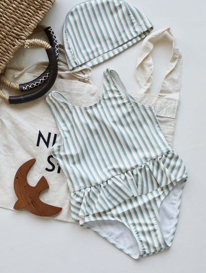 ベビー用水着 Vest swimsuit with yellow and green stripes / 80 ガールズ水着 ノースリーブワンピーススイムウェア ラッシュガード【mh0009316】