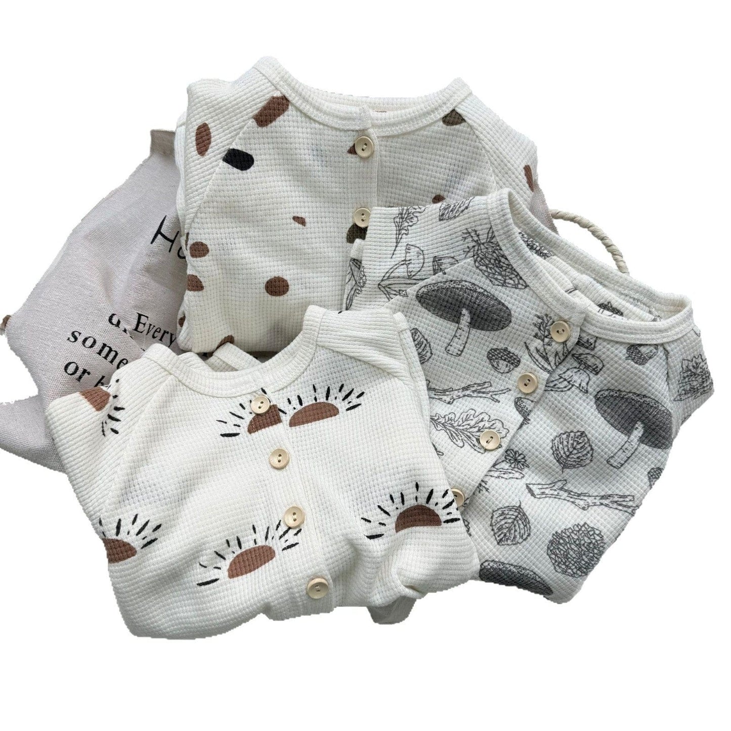 長袖パジャマ waffle print long-sleeved tops pants two-piece suit【mh0009531】