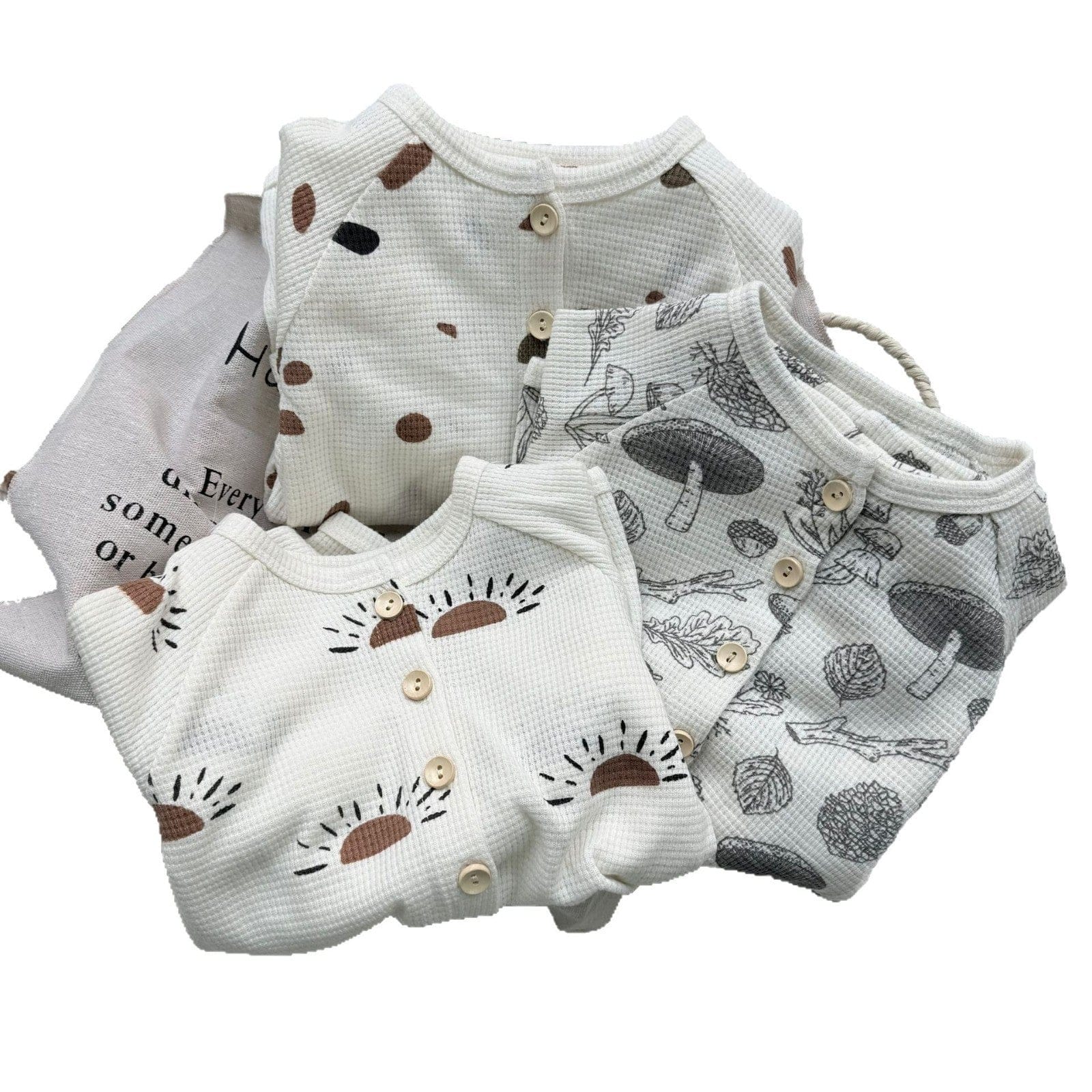 長袖パジャマ waffle print long-sleeved tops pants two-piece suit【mh0009531】