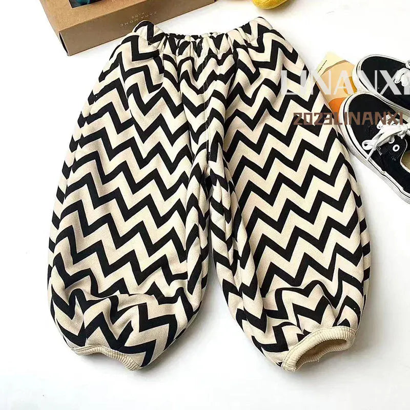 ロングパンツ・スウェットパンツ Wave / 24M  90CM キッズパンツ ポルカドット水玉/幾何学プリント裏フリースロングバルーンパンツ【mh0007730】