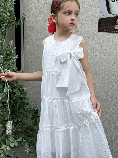 タンクトップ・キャミソール・ノースリーブトップス White / 100cm ビッグリボンノースリーブサマードレスワンピース【mh0010380】