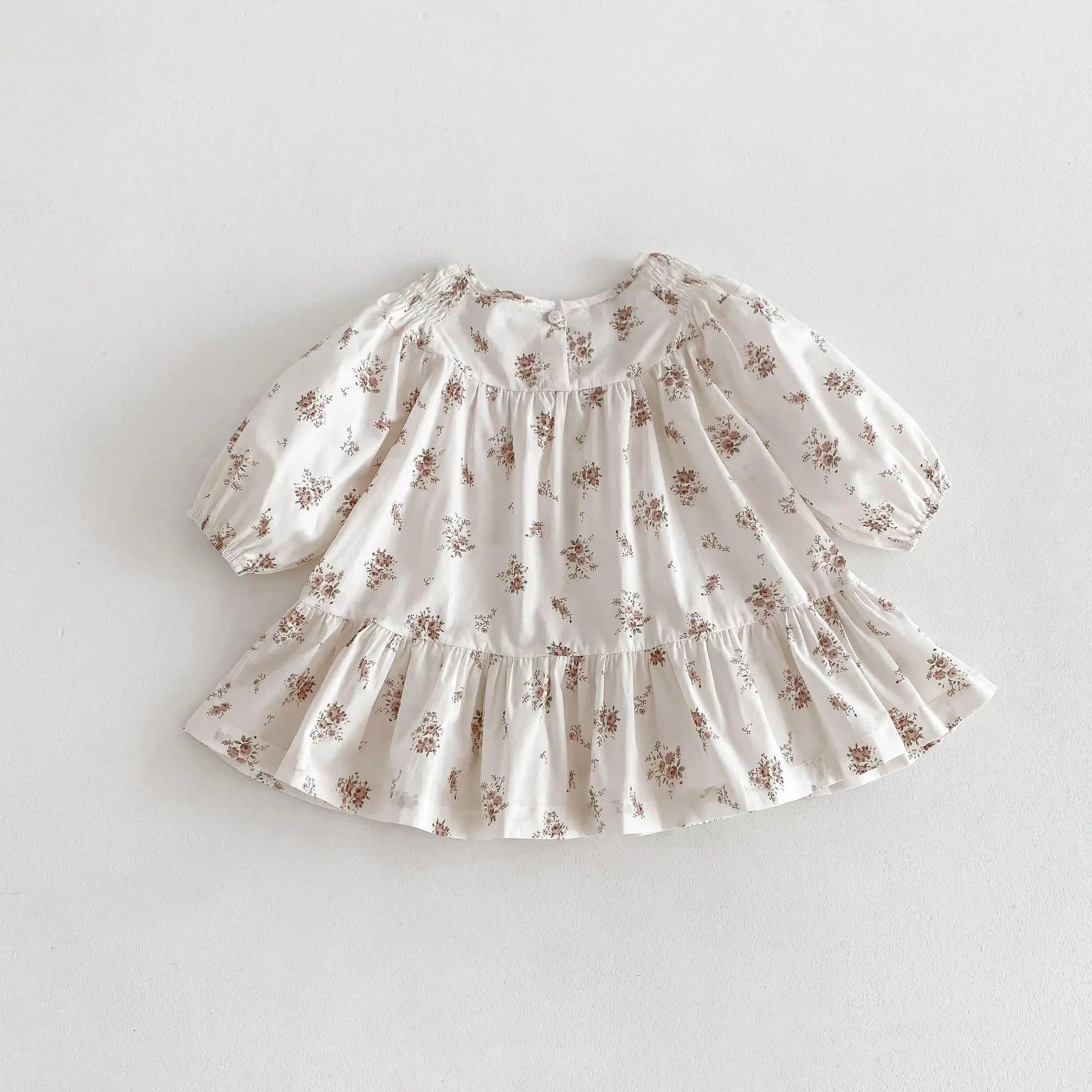 長袖ワンピース white / 12M  80cm キッズワンピース 長袖パフスリーブドレス フラワー小花柄プリント ホワイト