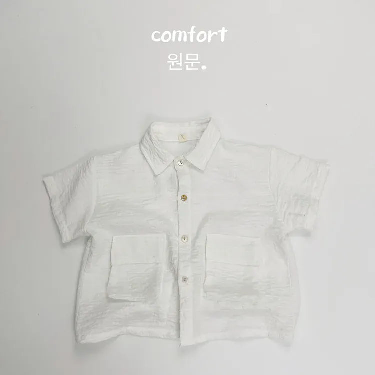 半袖シャツ・ブラウス white / 12M  80cm キッズトップス コットンリネン 半袖シャツ サファリシャツ 2カラー