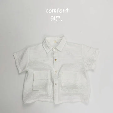 半袖シャツ・ブラウス white / 12M  80cm キッズトップス コットンリネン 半袖シャツ サファリシャツ 2カラー
