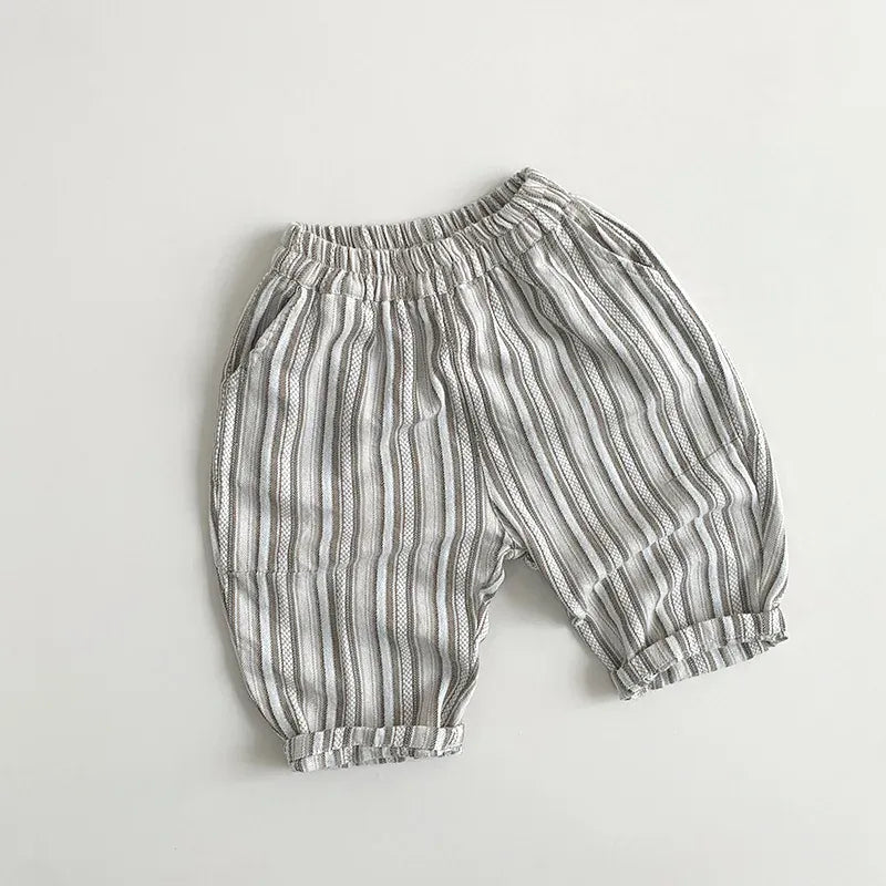 ロングパンツ・スウェットパンツ white / 12M  80cm / 取り寄せ（7〜21日） キッズパンツ ルーズクロップドパンツ レトロ ストライプ 2カラー