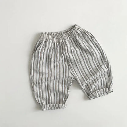 ロングパンツ・スウェットパンツ white / 12M  80cm / 取り寄せ（7〜21日） キッズパンツ ルーズクロップドパンツ レトロ ストライプ 2カラー