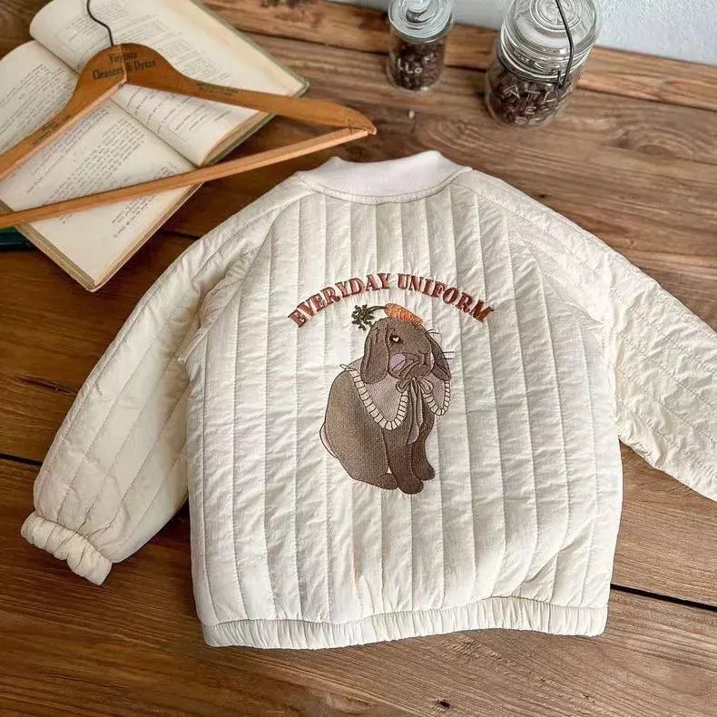 ショートコート・ジャケット・ジャンパー White / 12M  80CM ベビーキッズアウター バック刺繍キルティングブルゾンジャケット【mh0008413】