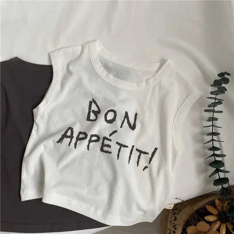 タンクトップ・キャミソール・ノースリーブトップス white / 12M  80cm キッズトップス ノースリーブTシャツ タンクトップ レターロゴプリント 3カラー
