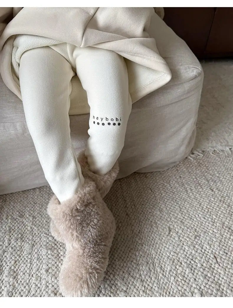 レギンスパンツ White / 24M  90CM キッズパンツ レターロゴワンポイント裏フリースレギンスパンツ【mh0007997】