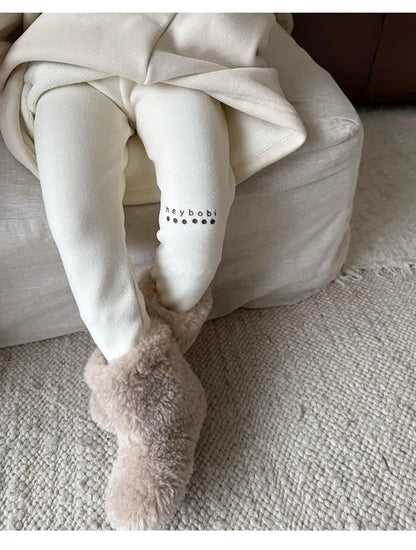 レギンスパンツ White / 24M  90CM キッズパンツ レターロゴワンポイント裏フリースレギンスパンツ【mh0007997】