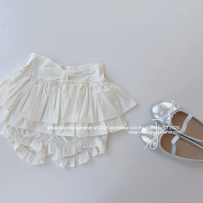 ハーフパンツ・ショートパンツ White / 2T- 90 キッズパンツ ダブルフリルスカートドッキングバルーンショートパンツかぼちゃパンツ【mh0008887】