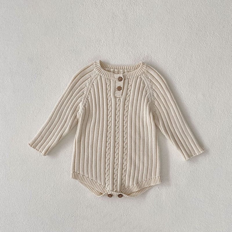長袖ロンパース white / 66cm ベビー服 長袖 ロンパース ニット ケーブル編み アランニット ホワイト 白 女の子