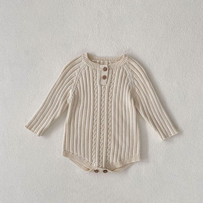 長袖ロンパース white / 66cm ベビー服 長袖 ロンパース ニット ケーブル編み アランニット ホワイト 白 女の子