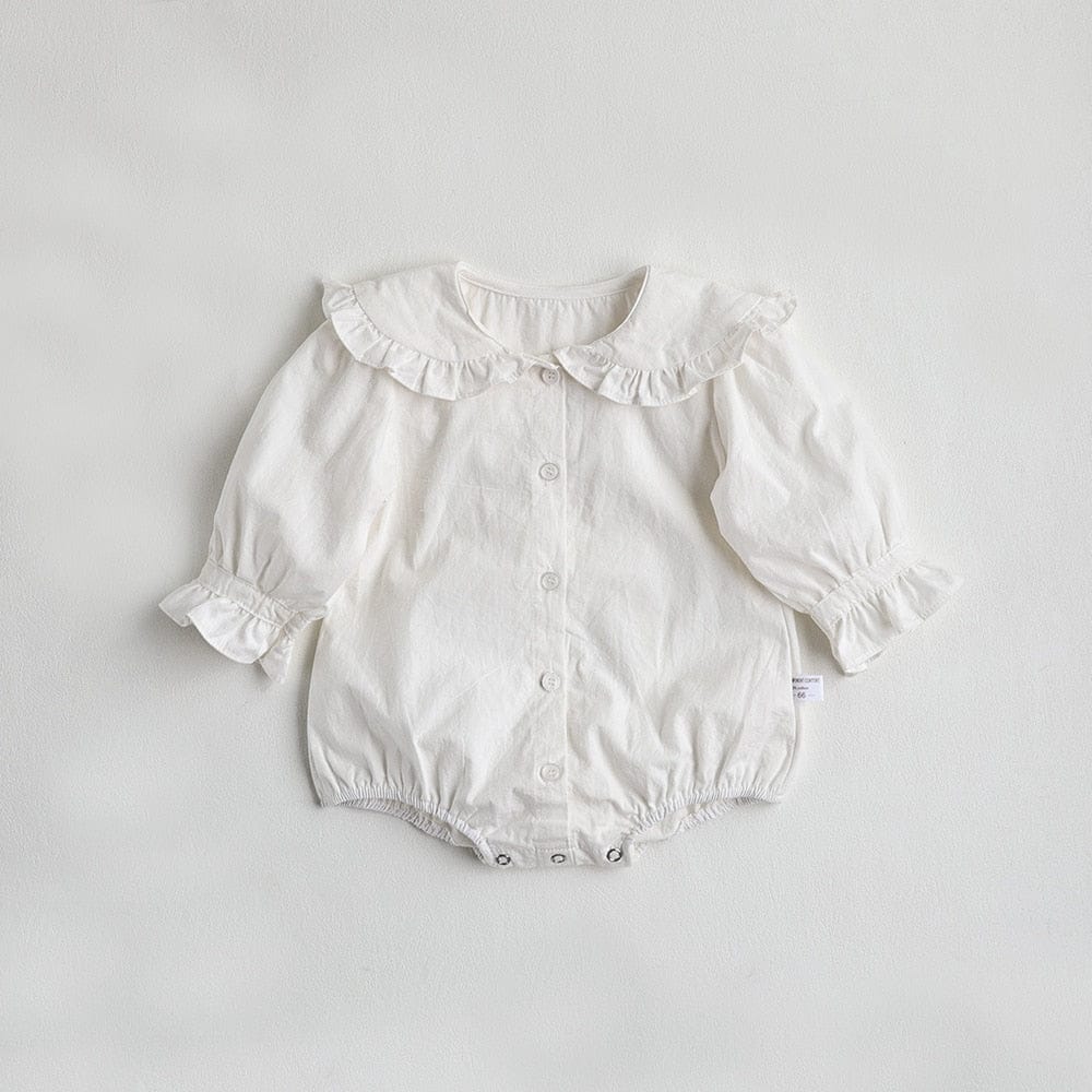 長袖ロンパース white / 66cm ベビー フリルカラー  長袖 ブラウス ロンパース ホワイト ブルーガールズ