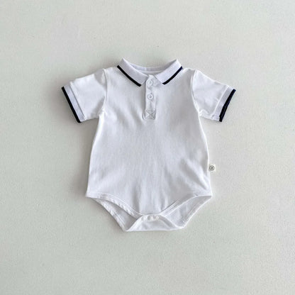 半袖ロンパース White / 66cm ベビーロンパース 半袖ポロシャツボディスーツ ホワイト/ネイビー/2カラー【mh0004459】