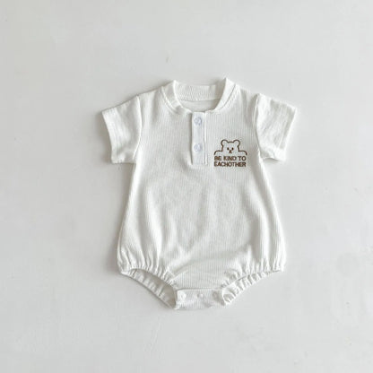 半袖ロンパース White / 66cm ベビーロンパース 半袖ボディスーツ ベアくまワンポイント 2カラー【mh0004600】