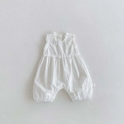 ノースリーブジャンプスーツ White / 66cm ベビーロンパース ノースリーブジャンプスーツ レースフリル 2カラー【mh0006065】