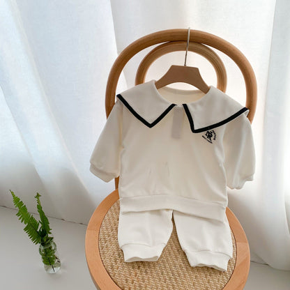 長袖セットアップ white / 66cm ベビー セットアップ セーラーカラー 長袖 トップス パンツ ホワイト ネイビーブルー ユニセックス 7001