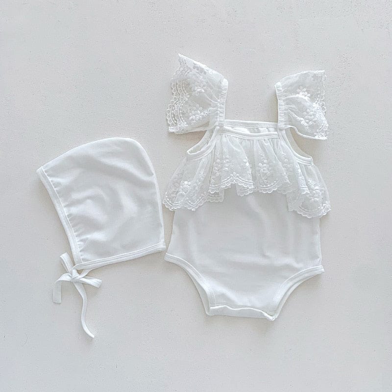 ベビー用水着 White / 66cm ベビー 水着 ワンピース レース フリル スイムウェア 帽子 セット ネイビー ホワイト ガールズ【mh0002036】