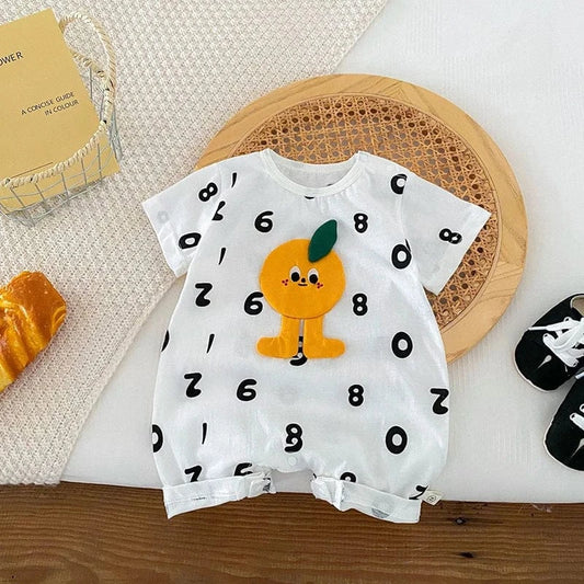 半袖ロンパース White / 66cm ベビーロンパース 半袖ジャンプスーツ ボディシャツ オレンジ ナンバーロゴプリント【mh0005420】