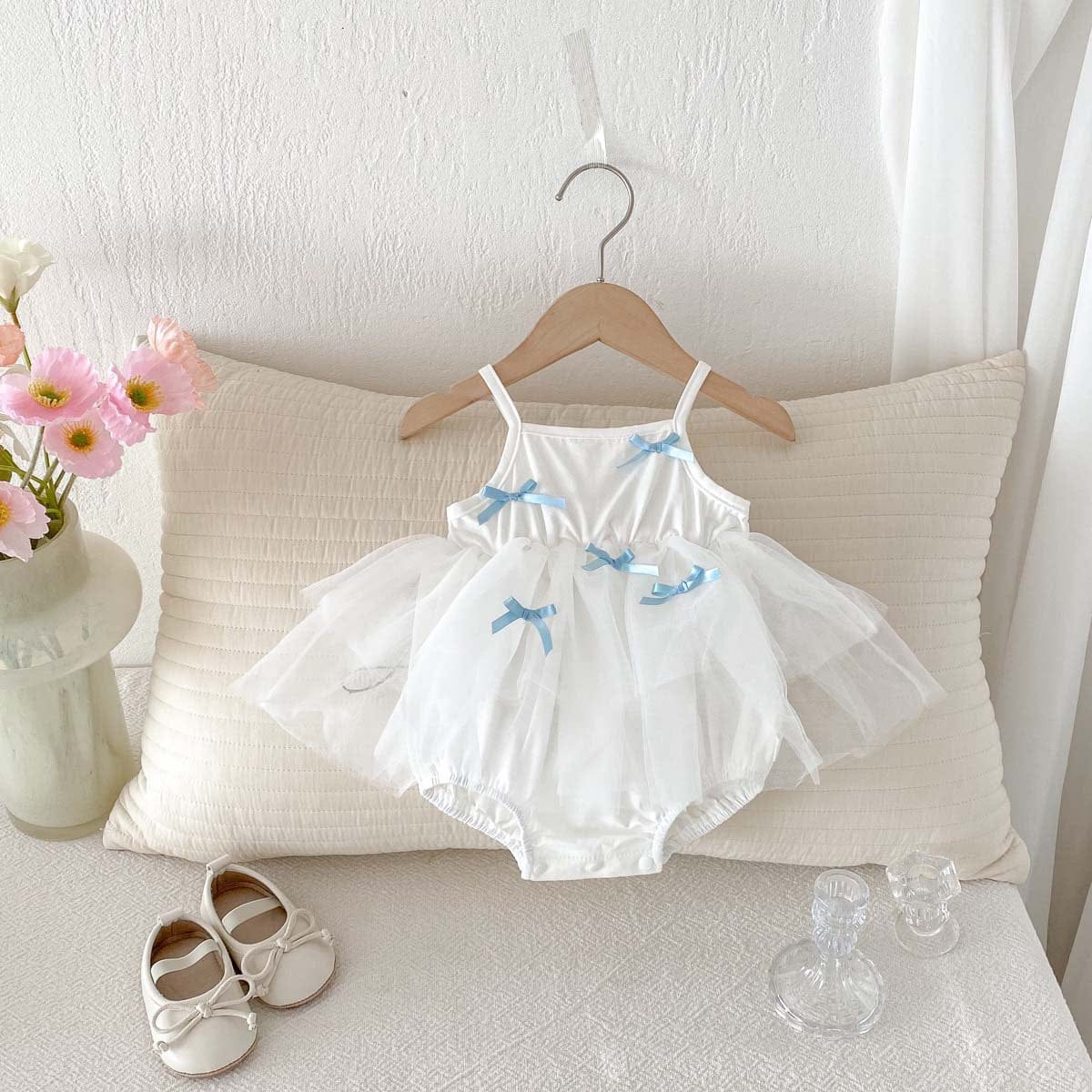 ノースリーブロンパース White / 66cm リボンチュールスカートドッキングキャミソールロンパース【mh0009750】