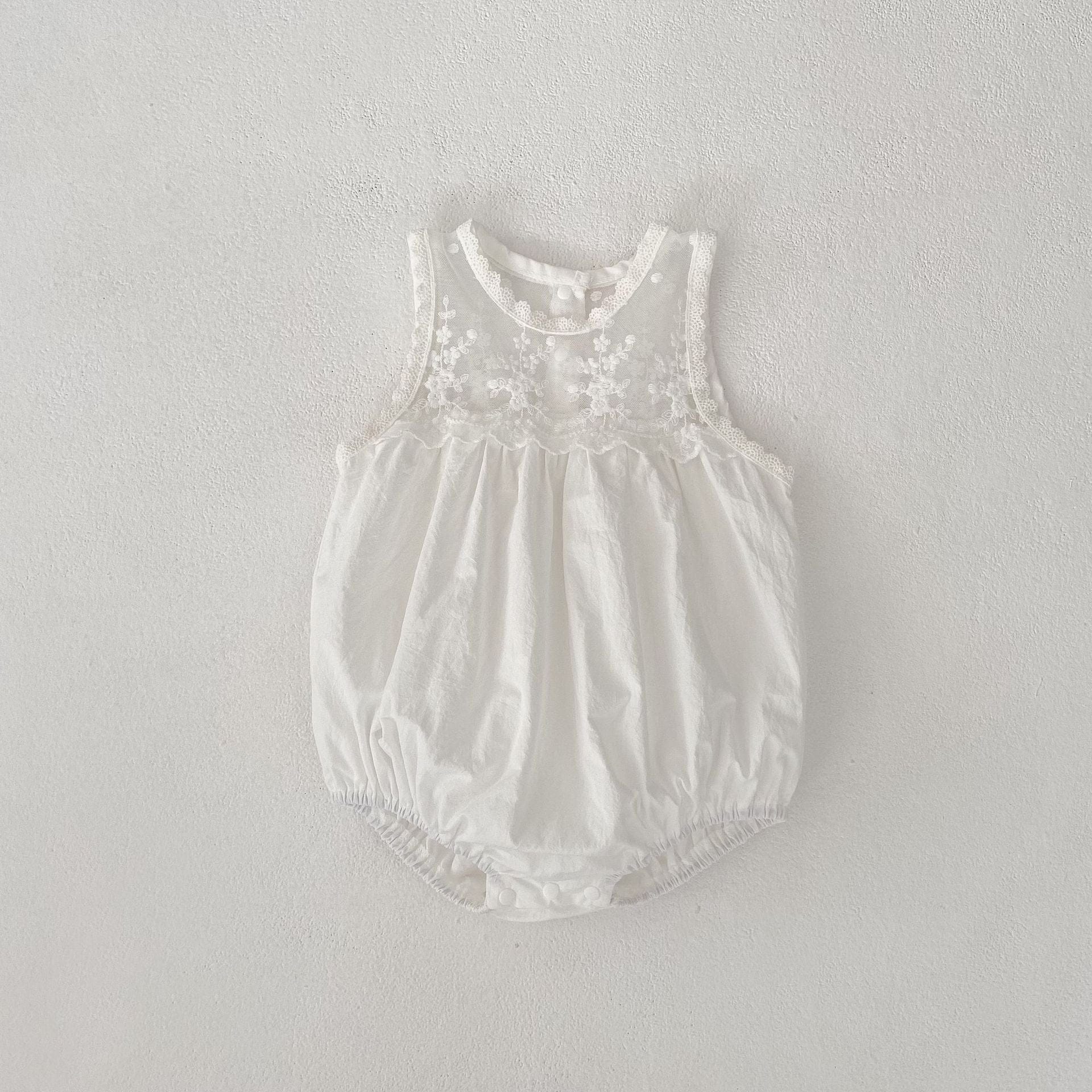 ノースリーブロンパース White / 66cm シアー刺繍レースノースリーブロンパース【mh0010169】
